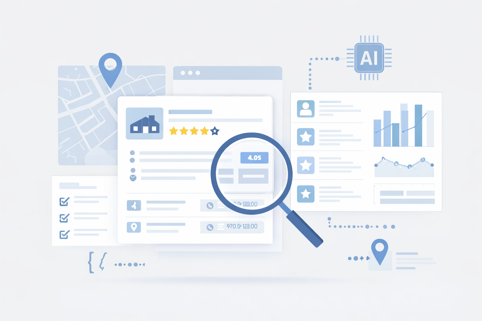 AI analyzing business data signals for local search visibility and decision making