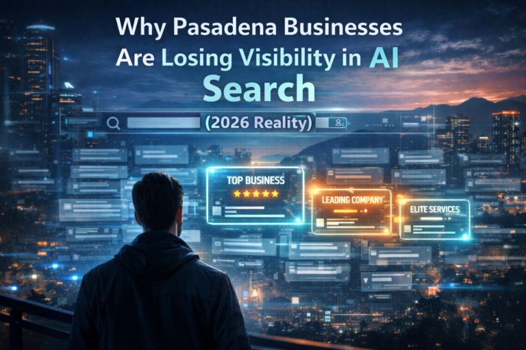 AI search interface selecting top businesses while others fade, showing how Pasadena businesses lose visibility when not chosen in AI search results