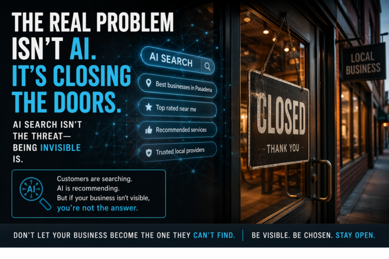 Local business storefront closed while AI search results choose visible businesses in Pasadena