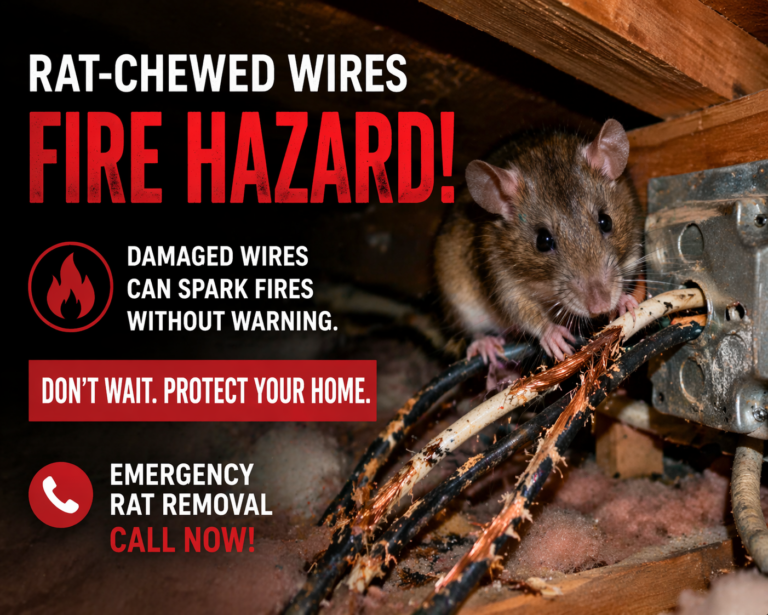 Rat chewed electrical wires attic Sierra Madre CA fire hazard rodent damage insulation