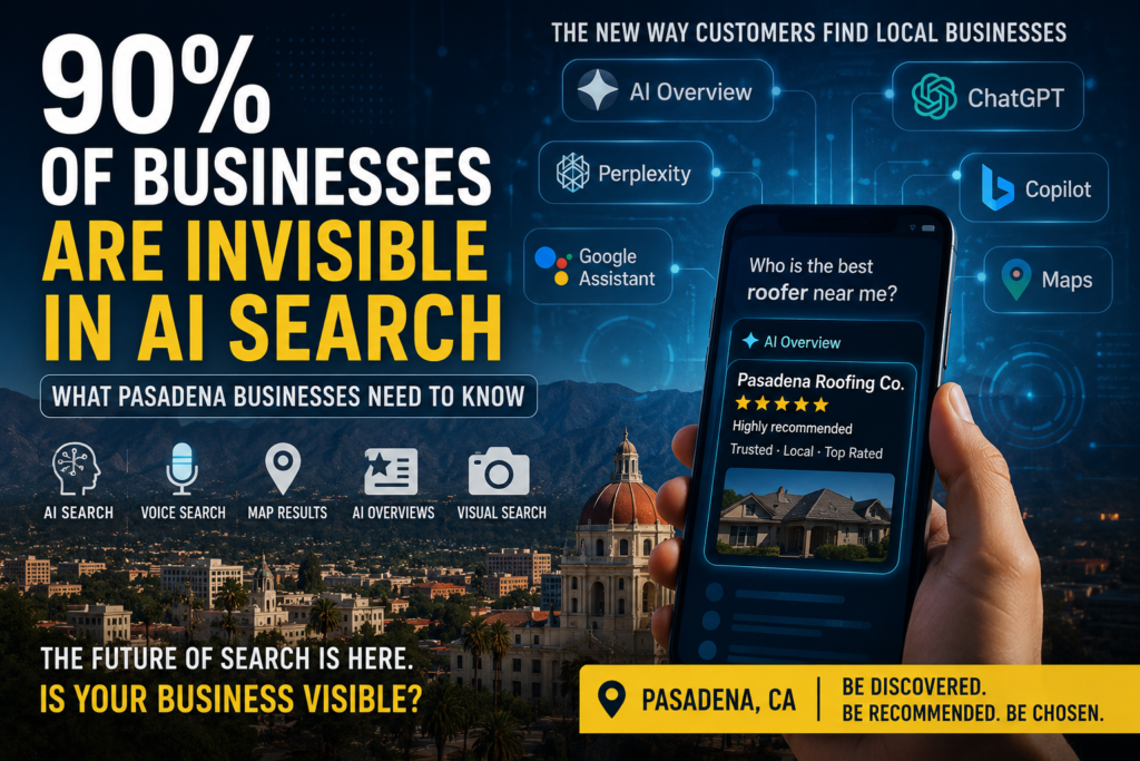 90 percent of businesses invisible in AI search Pasadena local business visibility graphic