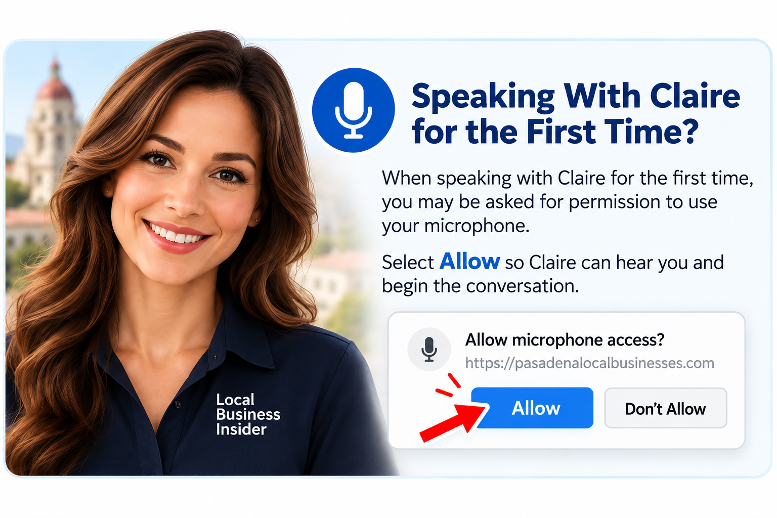 Microphone permission guide showing how to allow microphone access when speaking with Claire